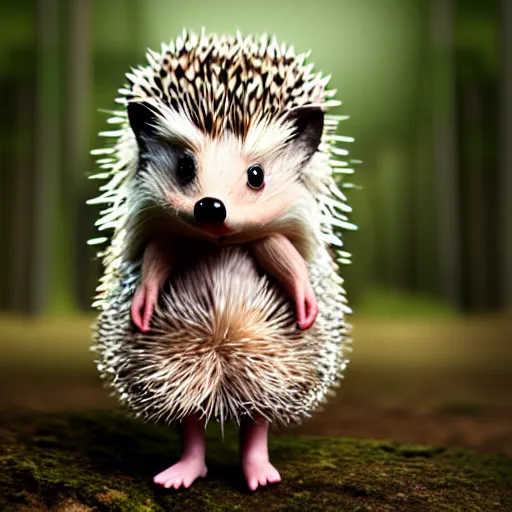 Image similar to full length beautiful hedgehog girl, forest style studio shot, professional photographer, many details, super realistic, high quality, 8 k