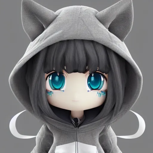 Prompt: cute fumo plush of a ponygirl in a hoodie, anime girl, anime ears, chibi, black and white, vray