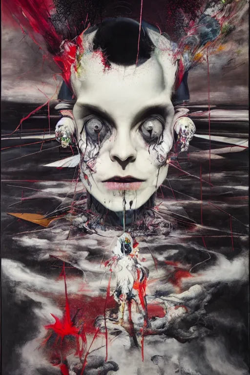 Image similar to the physical impossibility of death, in a brutalist designed space ship, hauntingly surreal, gothic, rich deep colours, painted by francis bacon, adrian ghenie, james jean and petra cortright, part by gerhard richter, part by takato yamamoto. 8 k masterpiece