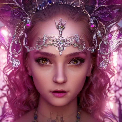 Image similar to portrait of fairy princess, glowing, ornate and intricate jewelry, jaw dropping beauty, glowing background lighting, white accent lighting, fairy tale, hyper detailed, 4 k octane render