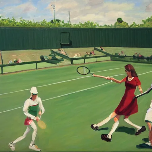 Prompt: Borg queen playing tennis at Wimbledon in painting Oil on Canvas