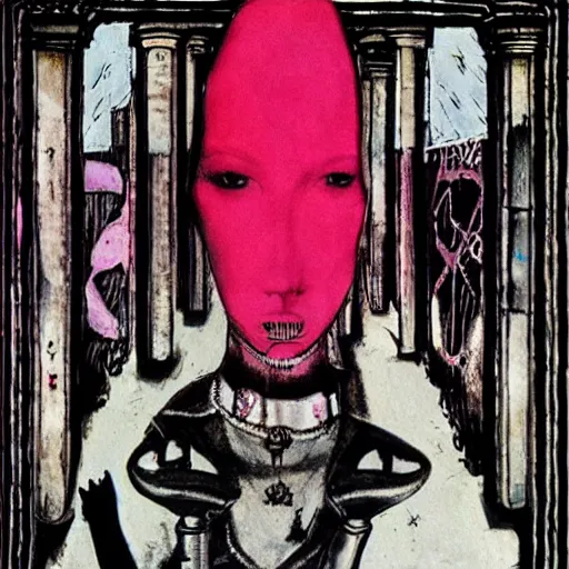 Prompt: post - punk album cover, black, white, pink, psychedelic, new age, magic, enki bilal