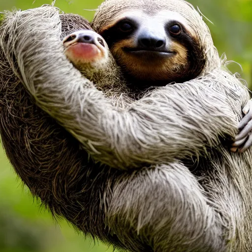 Image similar to a sloth hugging a turtle