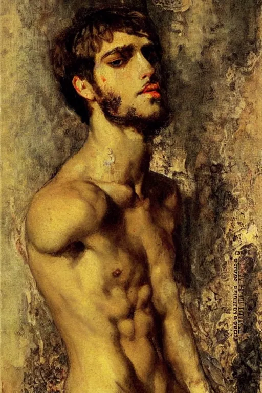 Prompt: attractive male, painting by gustave moreau, j. c. leyendecker