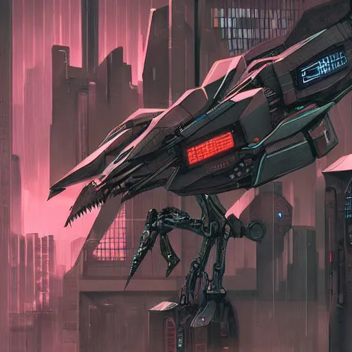 Prompt: beautiful, detailed, dark, cyberpunk illustration of an evil robot mecha pterodactyl