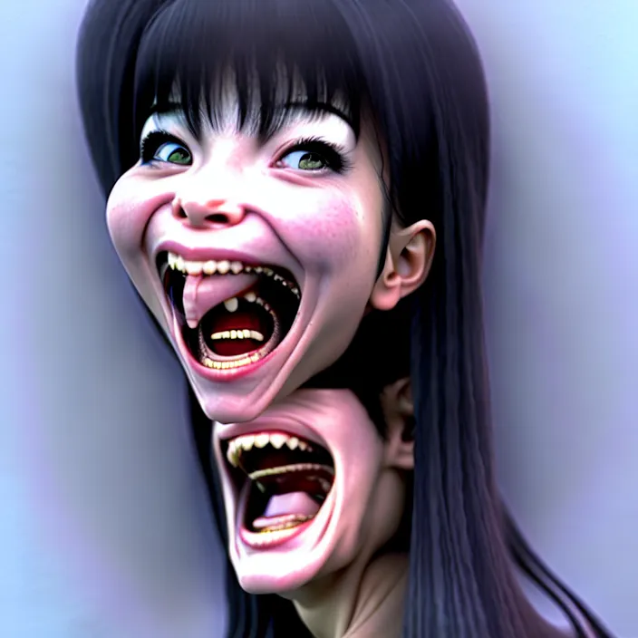Image similar to portrait of the popular girl laughing at the viewer, by katsuhiro otomo, yoshitaka amano, nico tanigawa, and artgerm rendered with 3 d effect.
