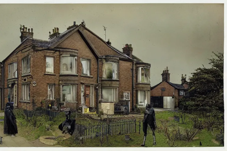 Image similar to cyberpunk, an estate agent listing photo, external view of a 5 bedroom detached countryside house in the UK, by Ravi Zupa