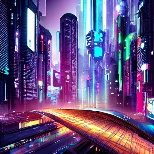 Image similar to beautiful cyberpunk city