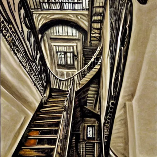 Steampunk Escher Stairwell Painting Stable Diffusion Openart