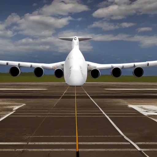 Image similar to the successor to the an - 2 2 5, the an - 3 0 0, the biggest plane ever created, standing on an airport, hyper realistic, ue 5, octane render, realistic lighting