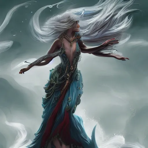 Image similar to A fantasy-like image of the Goddess of Storms, wearing an outfit made of wind and rain, by Max Hay, trending on artstation, 8k