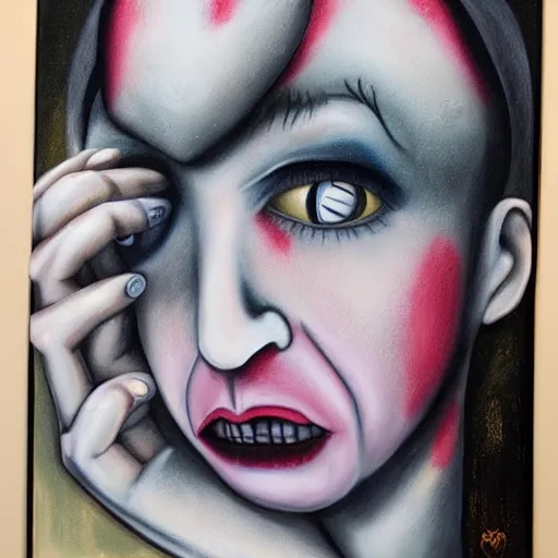 Image similar to painting in the style of mark ryden, marilyn manson crying