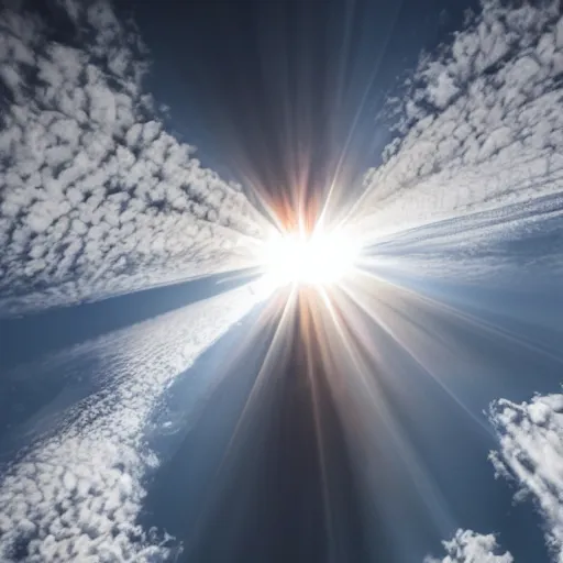 Prompt: a black draging flying through sky, the sun shining from above, upwards perspective