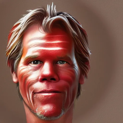 Image similar to ultra detailed kevin bacon on a slice of bacon in a hamburger rendered by octane digital painting inspired by arcimboldo