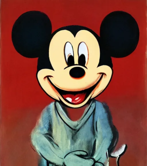 Prompt: sad mickey mouse portrait painted by francis bacon s - w 5 7 6