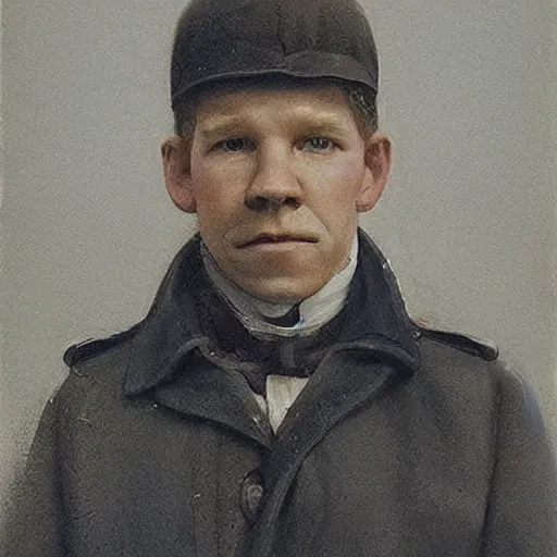 Prompt: thirty years old Lee Evans as a ((sad)) 19th century, eastern european postman (without bead and without mustache). The background is a little 19th century east european village. detailed, soft focus, interesting lights, realistic, shadows, higher contrasts, afternoon lights, hyperdetailed, oil canvas, character concept art by Munkácsy Mihály, Hollósy Simon, Csók István, John Everett Millais, Henry Meynell Rheam, and da Vinci