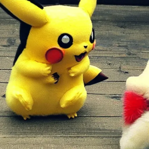 Image similar to Pikachu is fighting with a bear