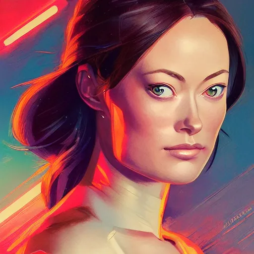 Image similar to olivia wilde holding a blaster, very very anime!!!, fine - face, realistic shaded perfect face, fine details. anime. realistic shaded lighting poster by ilya kuvshinov katsuhiro otomo ghost - in - the - shell, magali villeneuve, artgerm, jeremy lipkin and michael garmash and rob rey