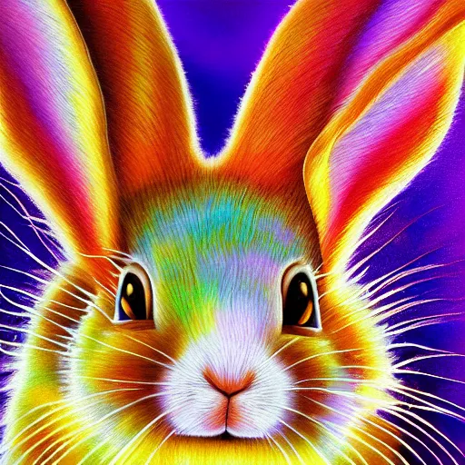 Prompt: luminescent colorful detailed airbrush painting of fluffy lop eared rabbit