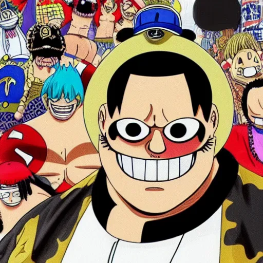 Prompt: Action Bronson as a character in one piece, anime still