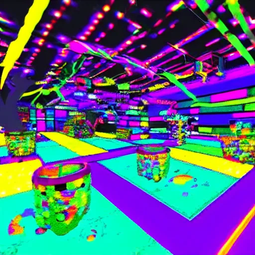 Prompt: a disco themed virtual trippy world