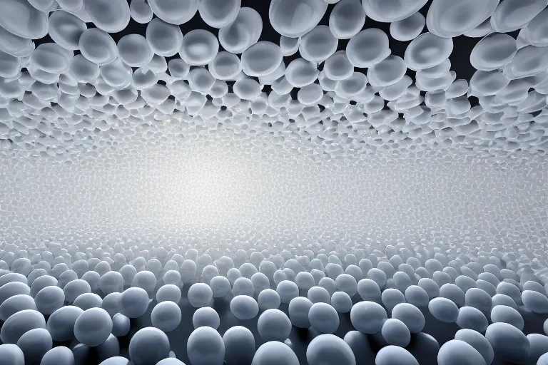 Image similar to a biological cell building composed of many white spherical egg shaped spaces arranged up and down. on the calm lake, people's perspective, future, interior wood, marble, award winning, highly detailed 4 k art, dusk, unreal engine highly rendered, global illumination, radial light, internal environment by kazuyo sejima