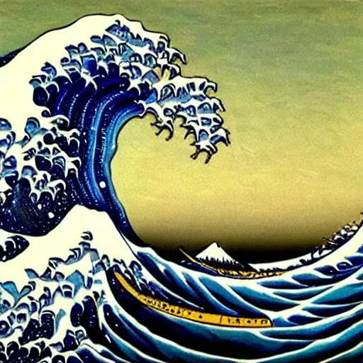 Prompt: a beautiful impasto oil painting of the great wave painted by claude monet!!, impressionism!