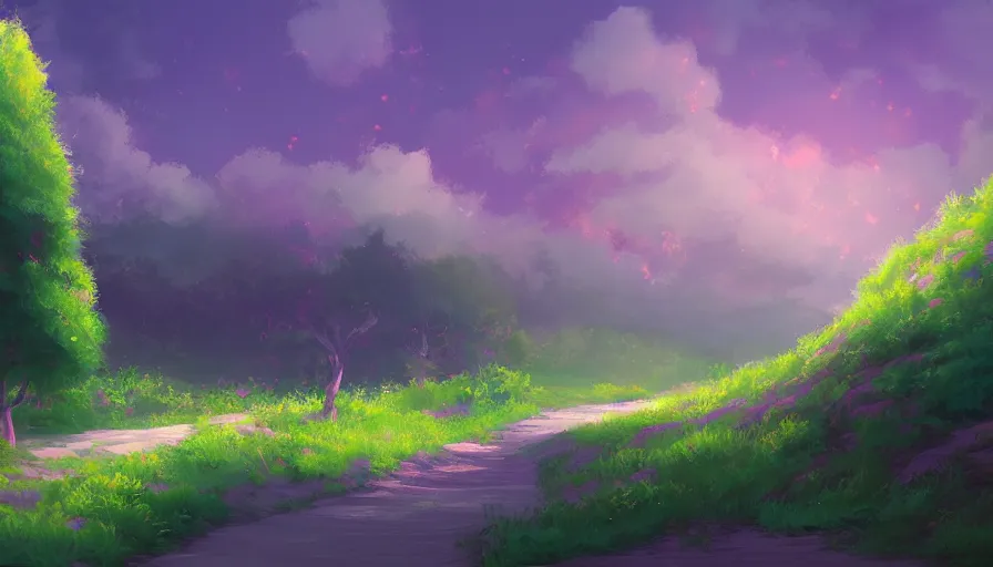 Image similar to professional digital art of lofi landscape BG painting, digital art, beautiful composition, trending on artstation and deviantart, masterpiece