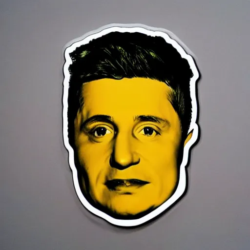 Image similar to volodymyr zelenskiy. face like in 2 0 2 2. intricate sticker design by andy warhol