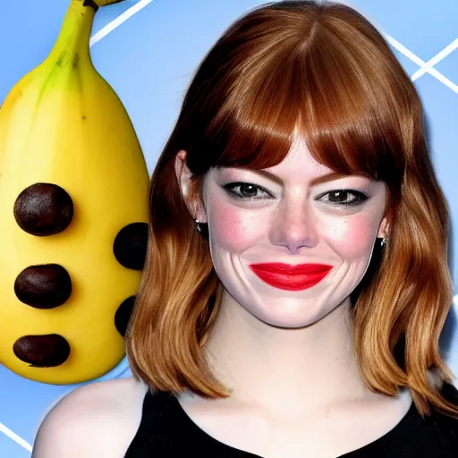 Image similar to a banana is wearing an emma stone head