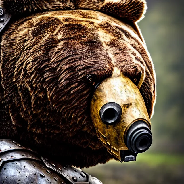 Image similar to photo of a armoured bear warrior, highly detailed, 8 k, hdr, close up, smooth, sharp focus, high resolution, award - winning photo