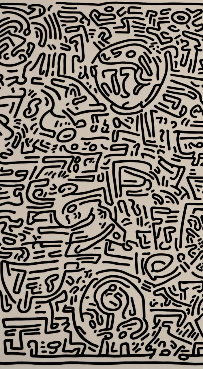 Image similar to line portrait of larry david eating a bagel by keith haring. hyper - realistic, 8 k, hd