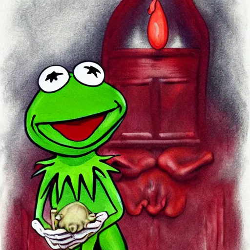 Prompt: Kermit the Frog as the devil