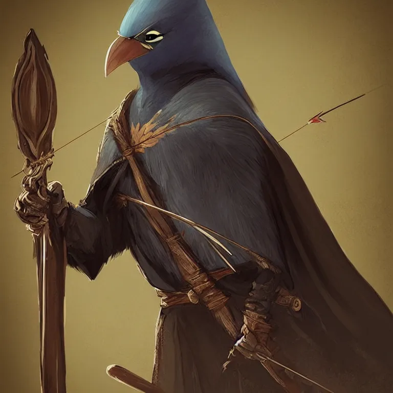 Image similar to “a Kenku in a hooded cloak holding a bow and arrow, fantasy art, digital art, 4K”