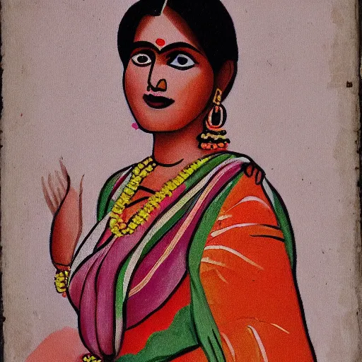 Image similar to painting of a women from maharashtra in saree from 2 0 th century making chapati