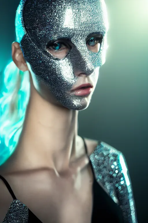 Image similar to beautifull cyberpunk woman model, wearing crystal armor, cables, luxury materials, symmetrical, cinematic, elegant, professional studio light, real dlsr photography, sharp focus, 4 k, ultra hd, sense of awe, high fashion