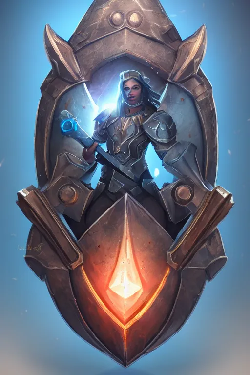 Image similar to shield fantasy epic legends game icon stylized digital illustration radiating a glowing aura global illumination ray tracing hdr fanart arstation by ian pesty and katarzyna da „ bek - chmiel