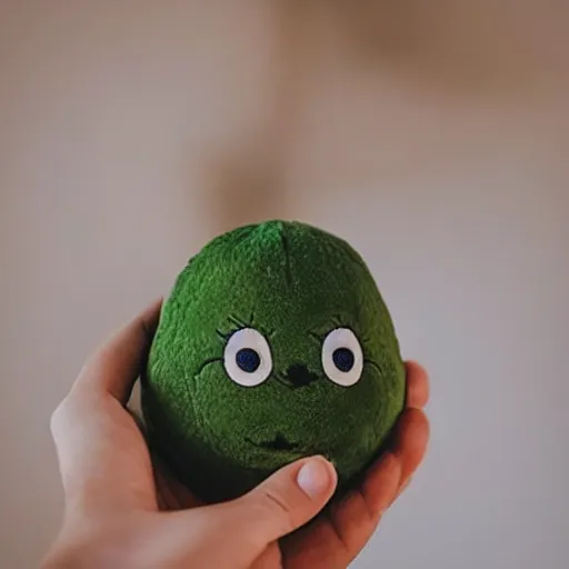 Prompt: a photo of a smiling cute avocado plushie, real trending on instagram image