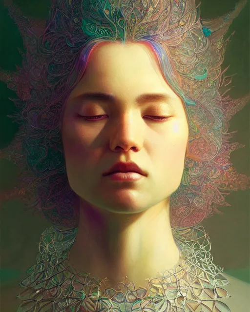 Prompt: instrument of life, silk, fractal crystal, beauty portrait by wlop, james jean, victo ngai, beautifully lit, muted colors, highly detailed, artstation, long hair, fantasy art by craig mullins, thomas kinkade