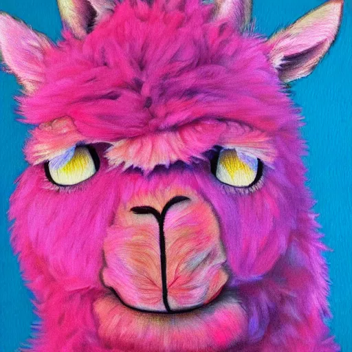 Image similar to detailed portrait painting of a pink alpaca wearing a suit, manga, trending on artstation, by Hayao Miyazaki, beautiful, colorful