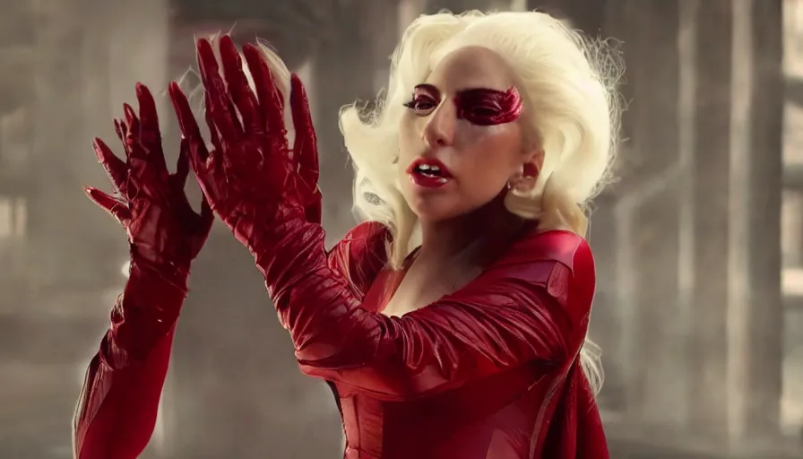 Image similar to screenshot of lady gaga as the scarlet witch in wandavision High resolution. Highly detailed. Dramatic. 8k.4k.