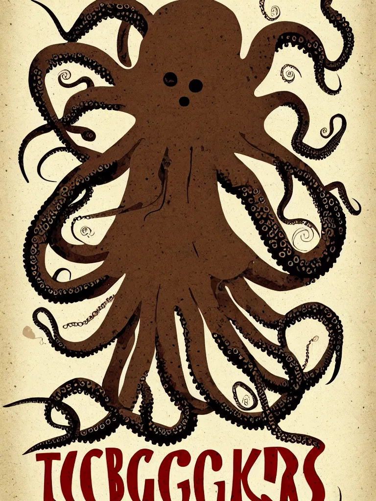 Image similar to tierra connor style poster illustration of an octopus eating a burger, vintage muted colors, some grungy markings