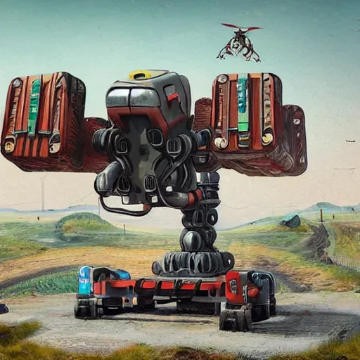 Prompt: giant quadrupedal mining drone, four legs, highly detailed body, industrial robot, photorealistic camera shot, in the style of simon stalenhag