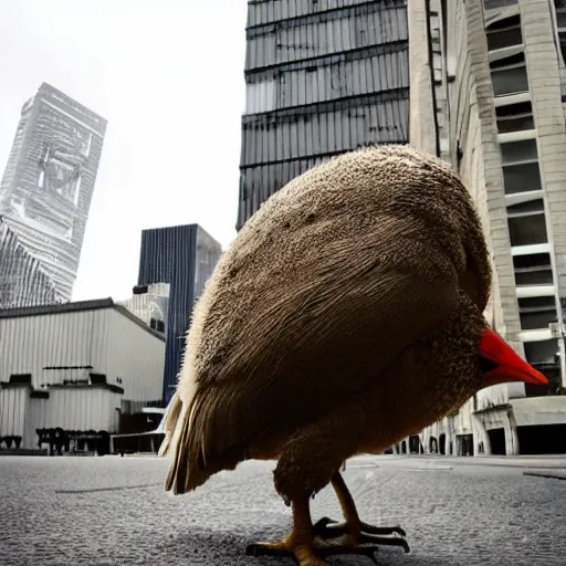 Image similar to giant kiwi bird destroying a city