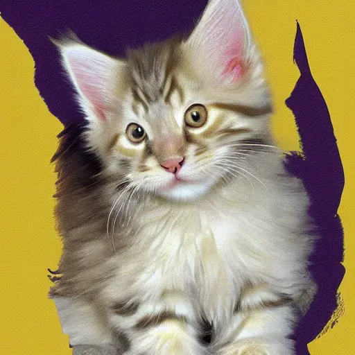 Image similar to a cream - colored maine coon kitten, digital art, style of'abstraction ( 1 9 5 0 ) by willem de kooning'