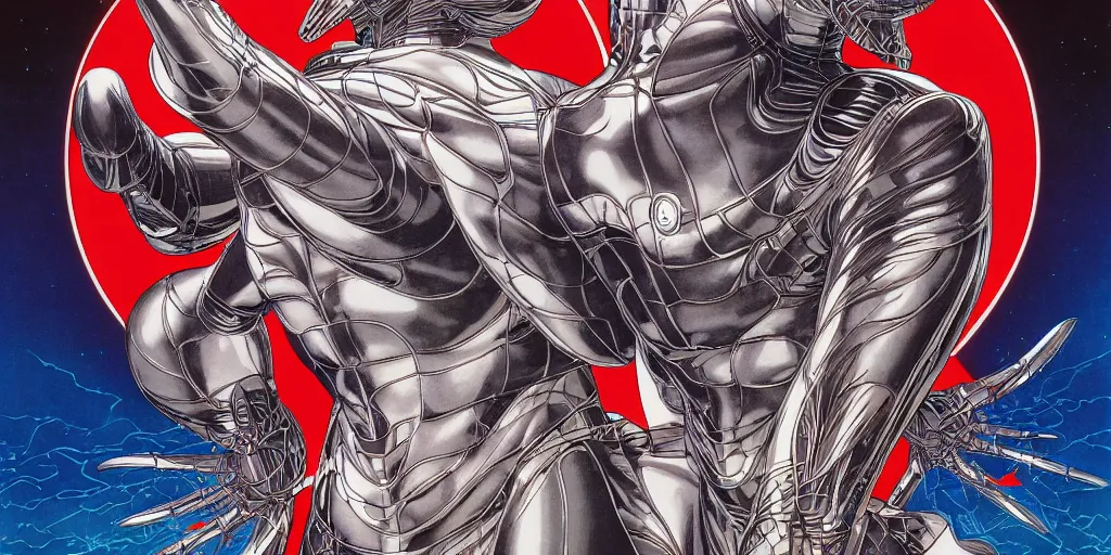 Image similar to ultraman, symmetrical, by yoichi hatakenaka, masamune shirow, josan gonzales and dan mumford, ayami kojima, takato yamamoto, barclay shaw, karol bak, yukito kishiro