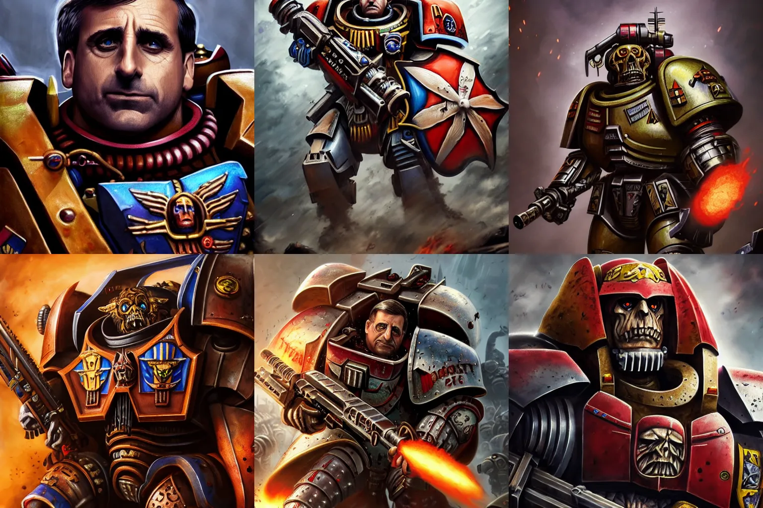 Prompt: Steve Carell in Warhammer 40k portrait, epic, 4k resolution, extremely detailed, very sharp, artstation, digital art, vibrant