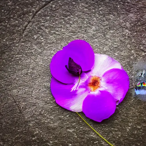 Image similar to closeup photo of 1 lone purple petal flying above moscow, city park, aerial view, shallow depth of field, cinematic, 8 0 mm, f 1. 8