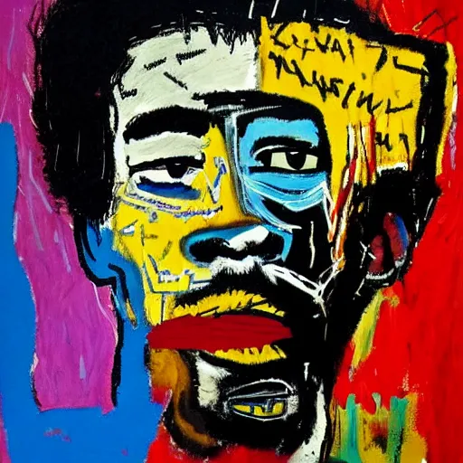 Prompt: jimi hendrix portrait painted by jean michel - basquiat