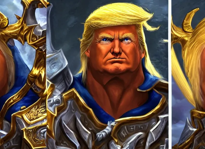 Image similar to donald trump as paladin in world of warcraft